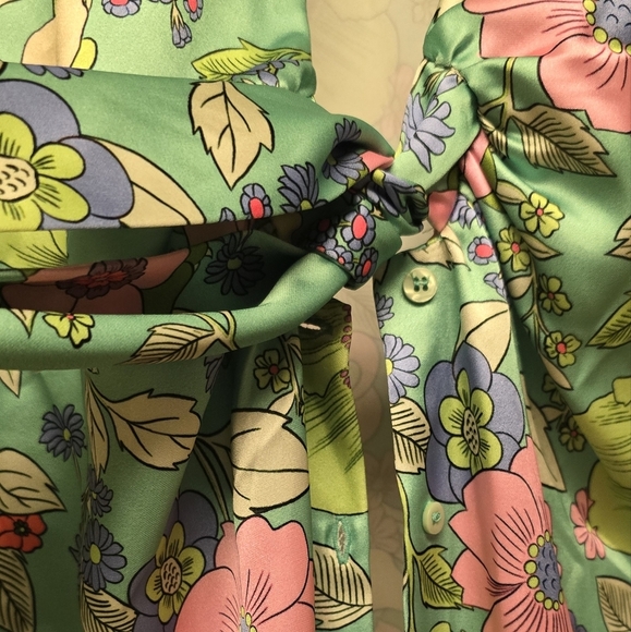 Zara Green Floral Buttondown Sheath Dress with Sweetheart Neckline - Picture 5 of 9